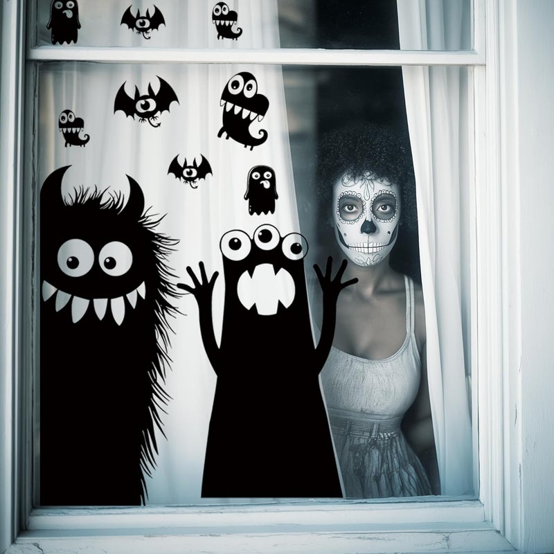 VAWcornic 5 Sheets 29 Pcs Giant Adorable Peeking Halloween Window Clings Naughty Monster Window Decal Stickers for Halloween Decoration Supply - Image 4